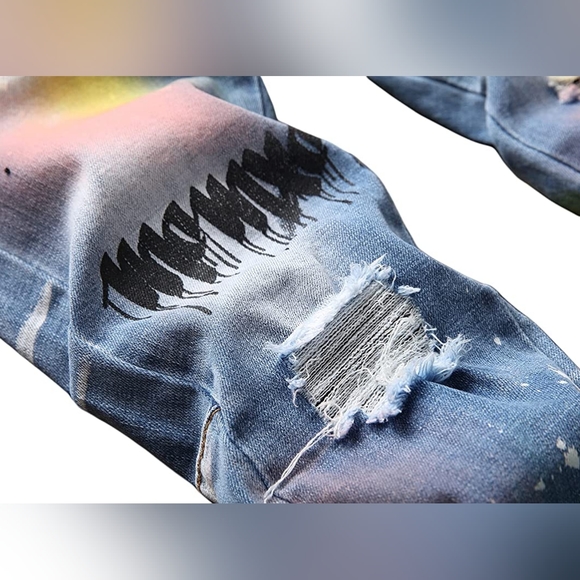 New Mens Painted Designer Slim Fit Jeans Multiple Sizes - Picture 3 of 5